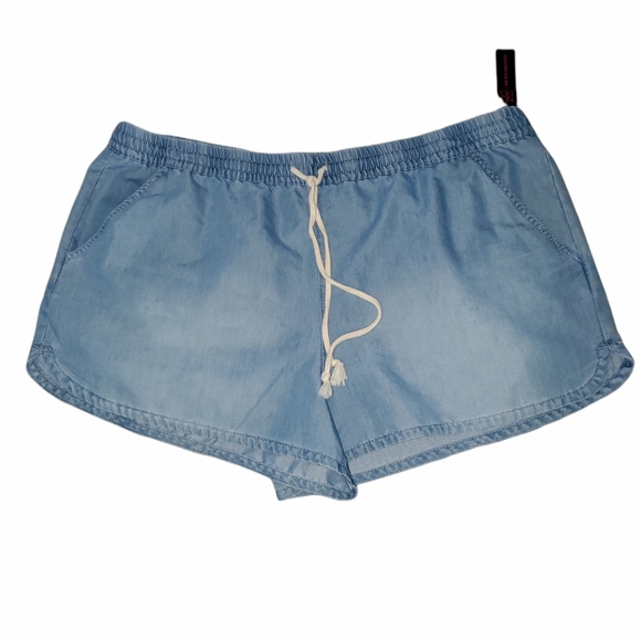 No Boundaries NWT Juniors Tie Front Chambray Shorts Light Wash 574 575 - Picture 6 of 6